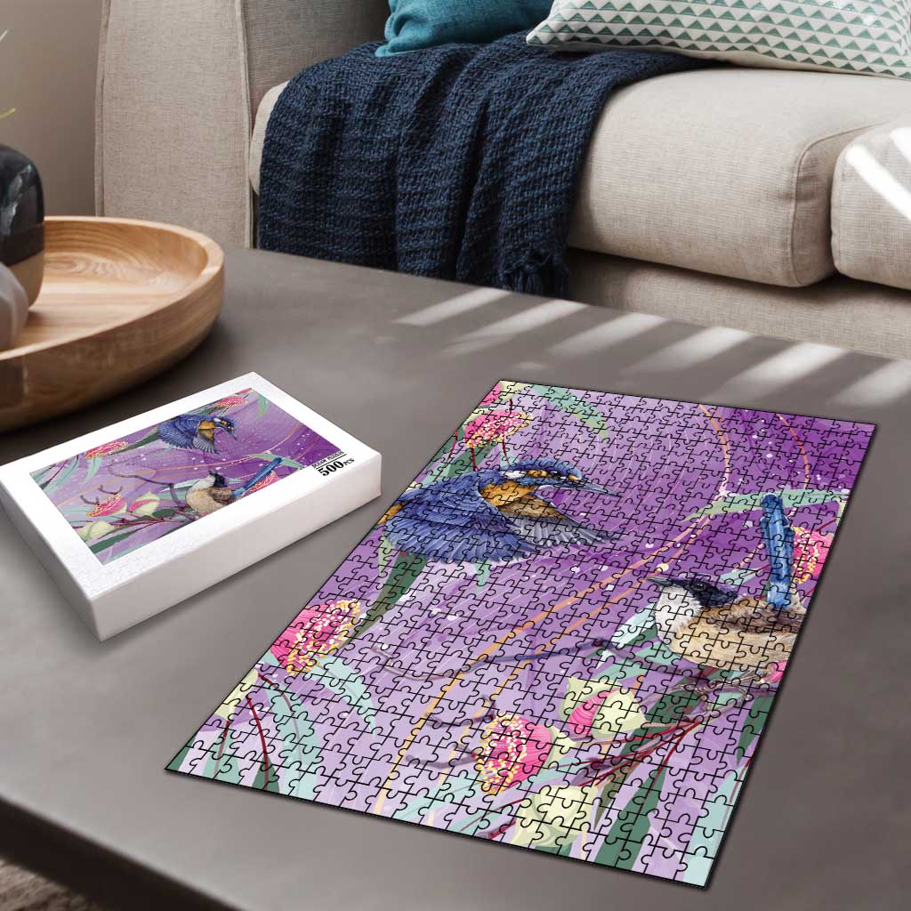 Australia Epilepsy Awareness Puzzle Purple Fairy Wren with Eucalyptus Flowers - Aussie Hoodie