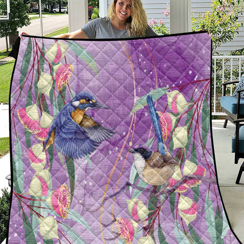 Australia Epilepsy Awareness Quilt Purple Fairy Wren with Eucalyptus Flowers - Aussie Hoodie