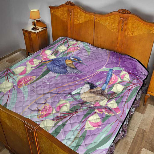 Australia Epilepsy Awareness Quilt Purple Fairy Wren with Eucalyptus Flowers - Aussie Hoodie