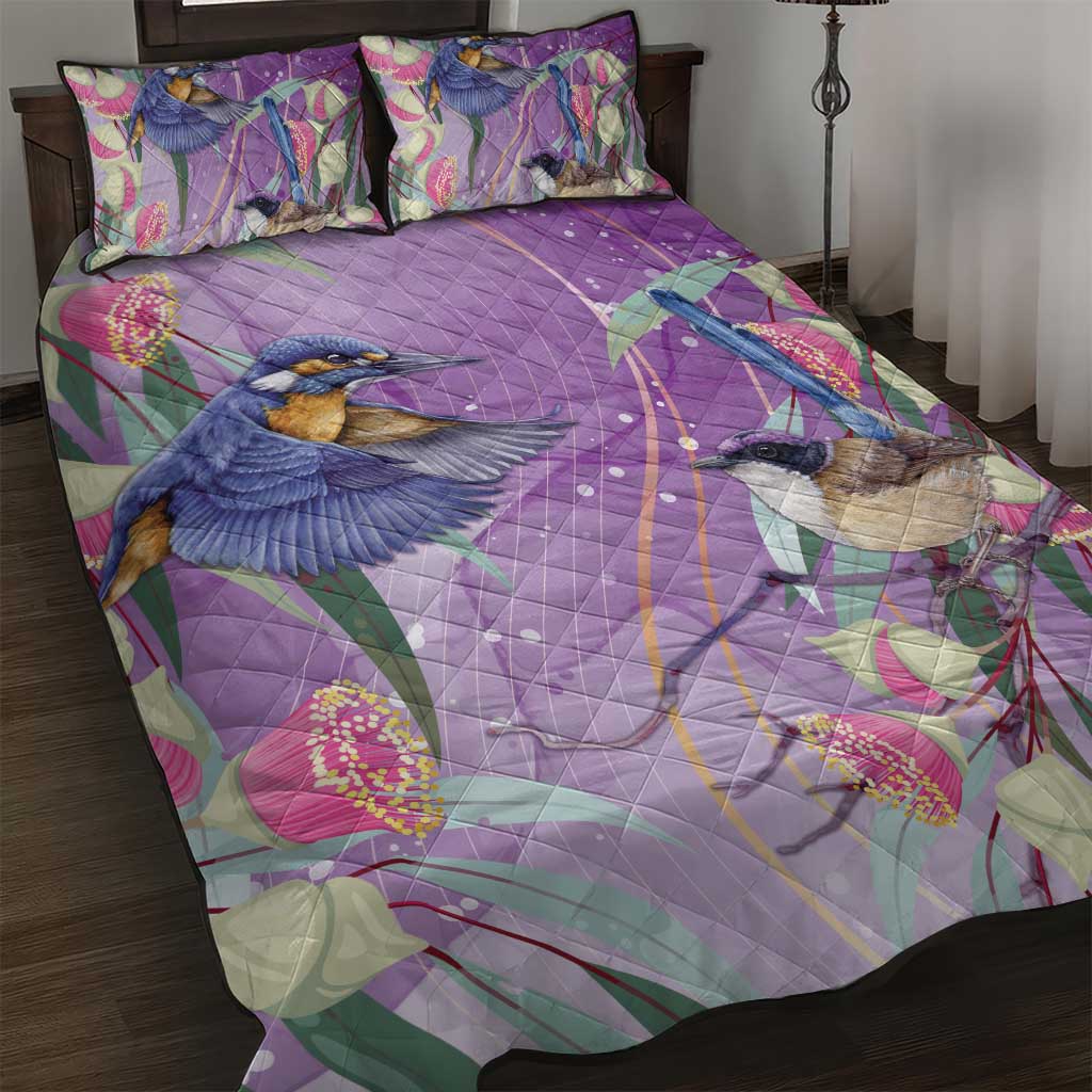 Australia Epilepsy Awareness Quilt Bed Set Purple Fairy Wren with Eucalyptus Flowers - Aussie Hoodie