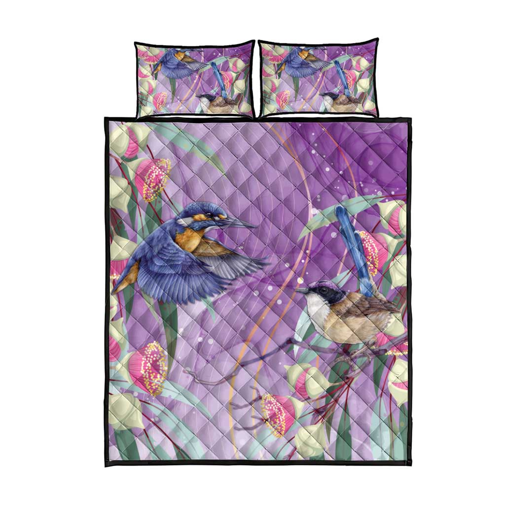Australia Epilepsy Awareness Quilt Bed Set Purple Fairy Wren with Eucalyptus Flowers - Aussie Hoodie