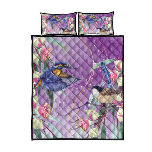Australia Epilepsy Awareness Quilt Bed Set Purple Fairy Wren with Eucalyptus Flowers - Aussie Hoodie