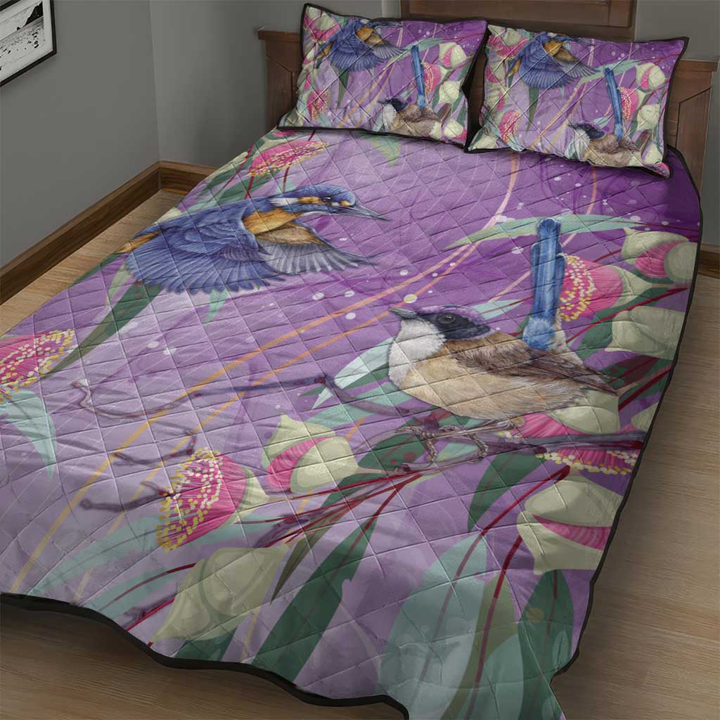 Australia Epilepsy Awareness Quilt Bed Set Purple Fairy Wren with Eucalyptus Flowers - Aussie Hoodie