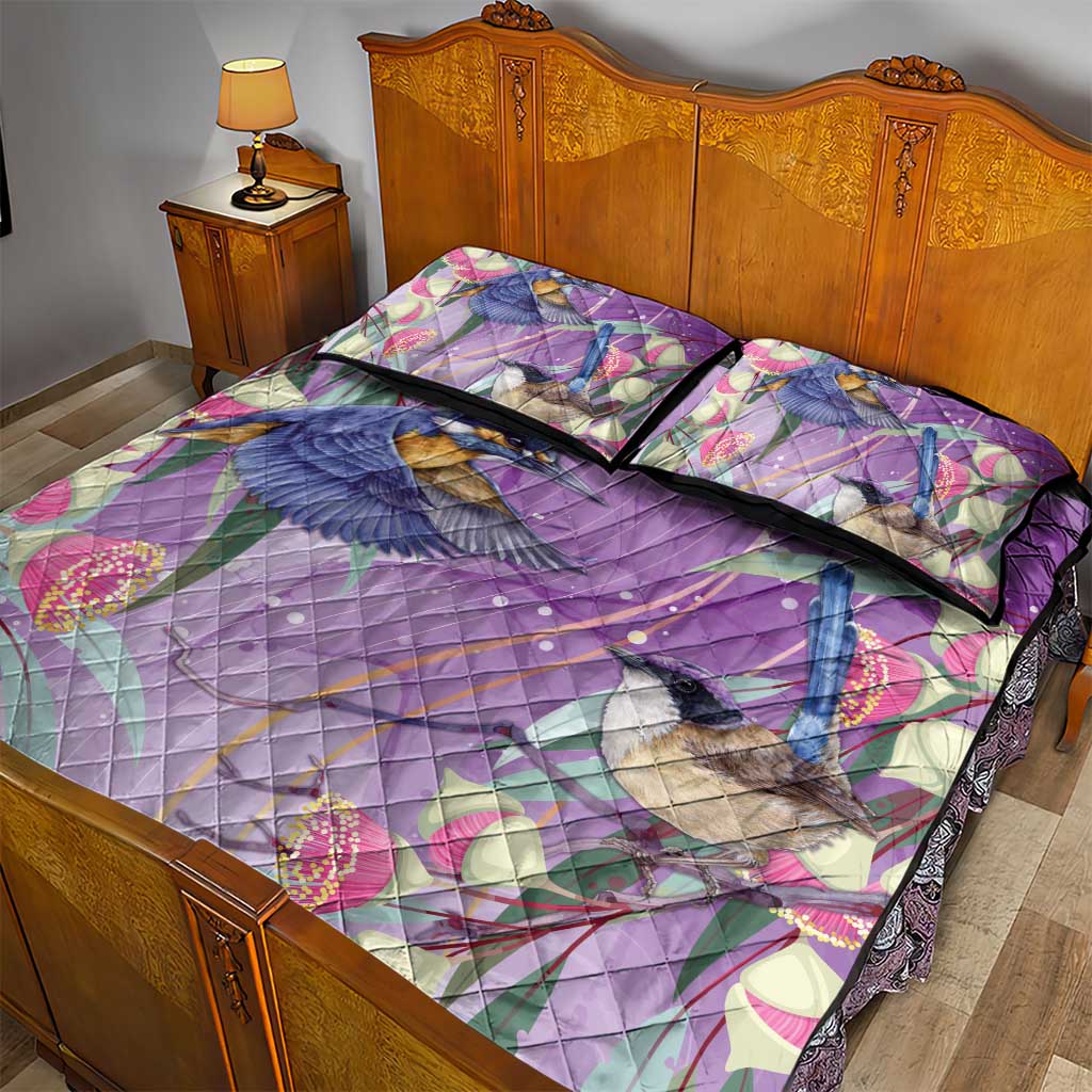 Australia Epilepsy Awareness Quilt Bed Set Purple Fairy Wren with Eucalyptus Flowers - Aussie Hoodie
