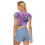 Australia Epilepsy Awareness Raglan Cropped T Shirt Purple Fairy Wren with Eucalyptus Flowers - Aussie Hoodie