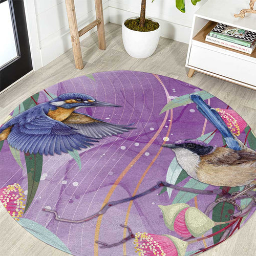Australia Epilepsy Awareness Round Carpet Purple Fairy Wren with Eucalyptus Flowers - Aussie Hoodie