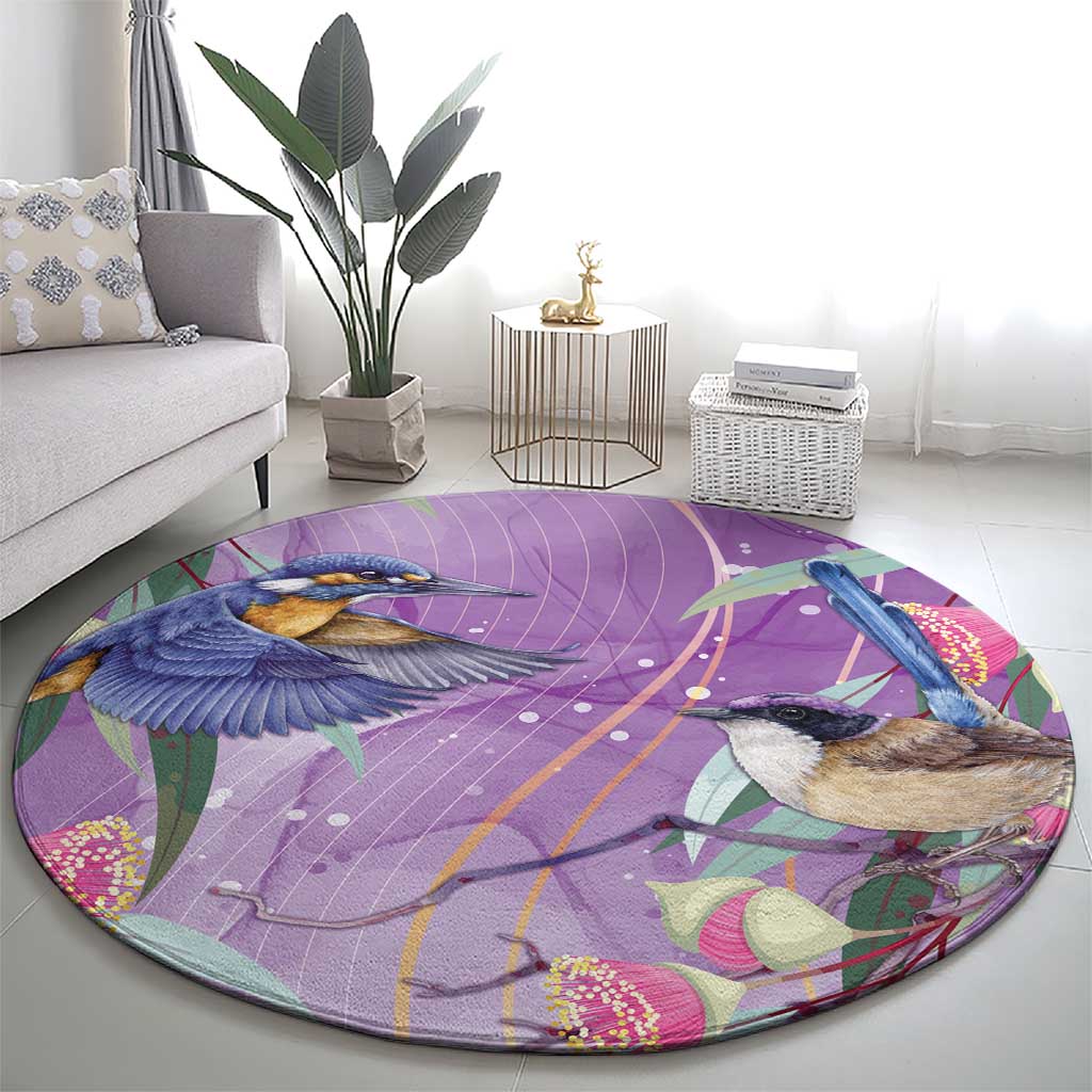 Australia Epilepsy Awareness Round Carpet Purple Fairy Wren with Eucalyptus Flowers - Aussie Hoodie