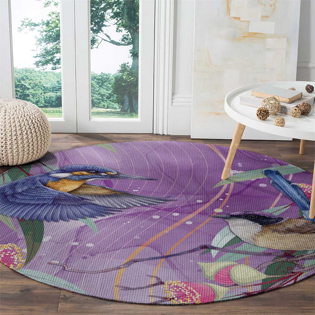 Australia Epilepsy Awareness Round Carpet Purple Fairy Wren with Eucalyptus Flowers - Aussie Hoodie