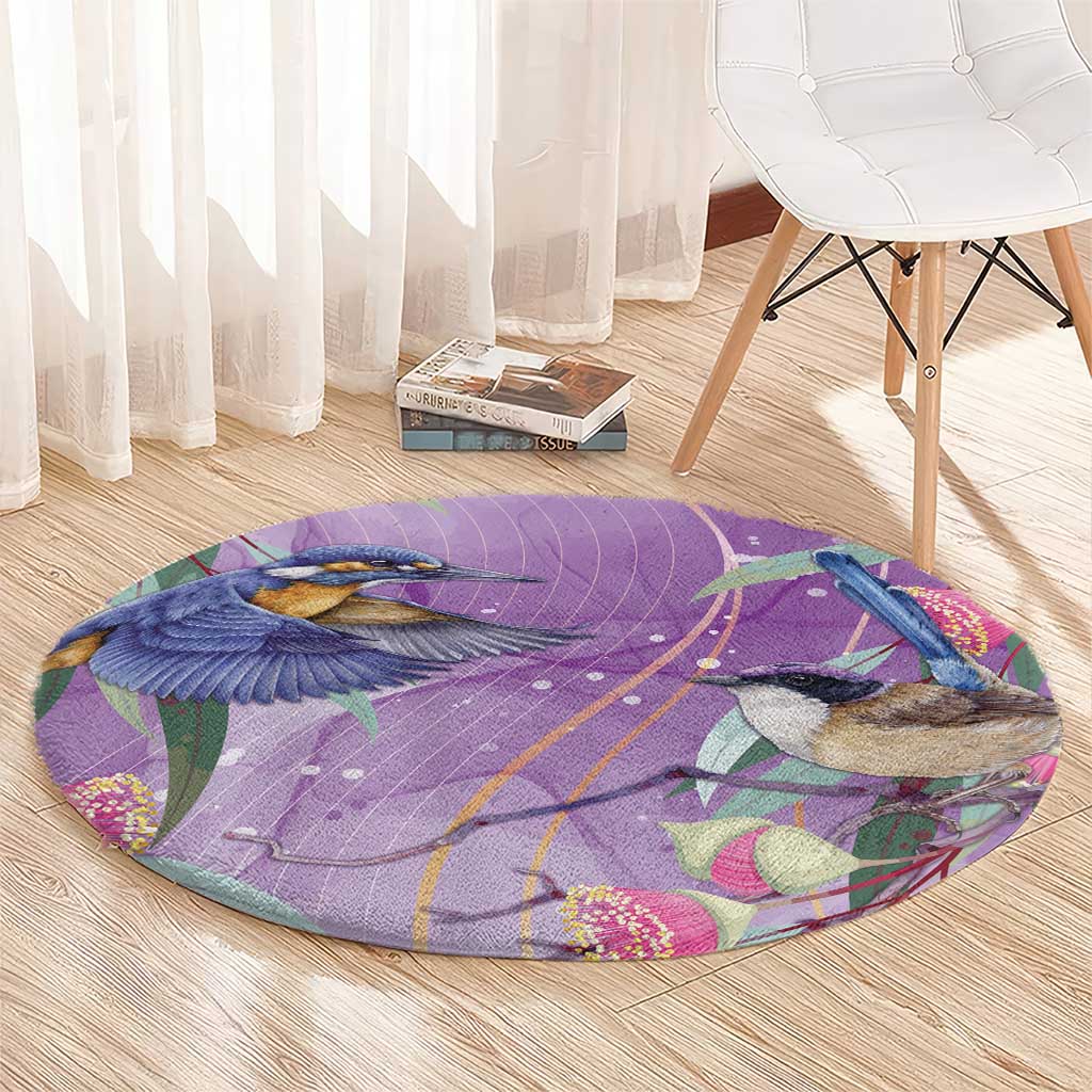 Australia Epilepsy Awareness Round Carpet Purple Fairy Wren with Eucalyptus Flowers - Aussie Hoodie