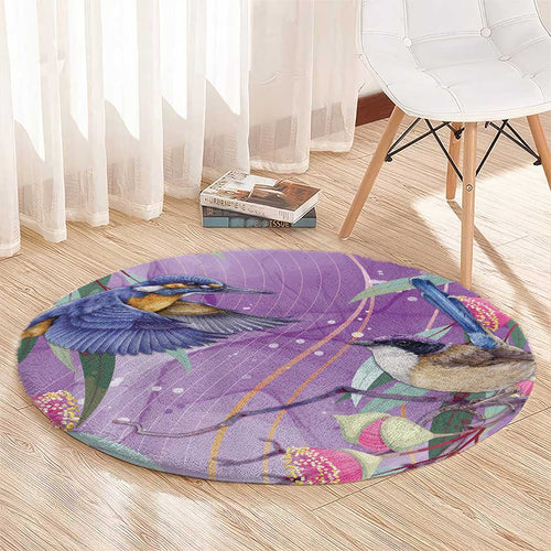 Australia Epilepsy Awareness Round Carpet Purple Fairy Wren with Eucalyptus Flowers - Aussie Hoodie