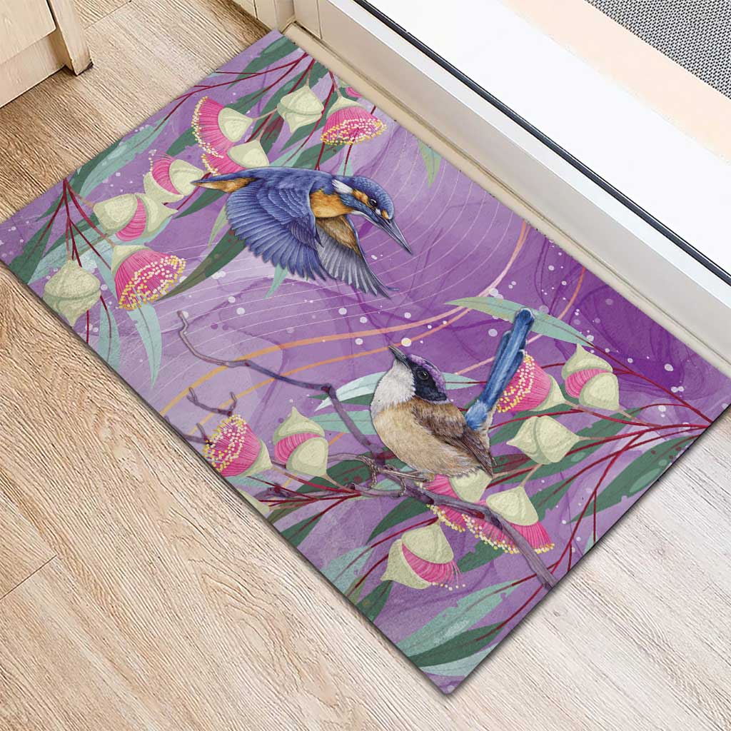 Australia Epilepsy Awareness Rubber Doormat Purple Fairy Wren with Eucalyptus Flowers - Aussie Hoodie