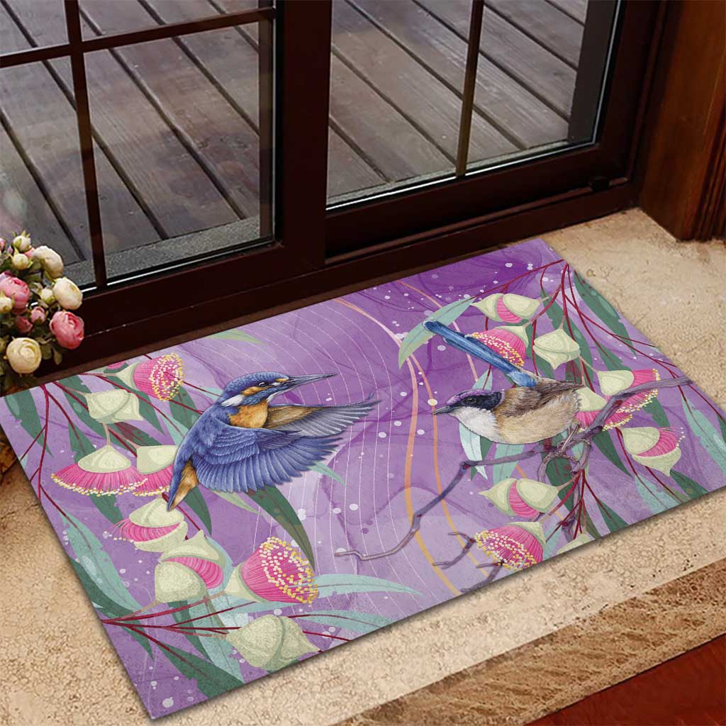 Australia Epilepsy Awareness Rubber Doormat Purple Fairy Wren with Eucalyptus Flowers - Aussie Hoodie