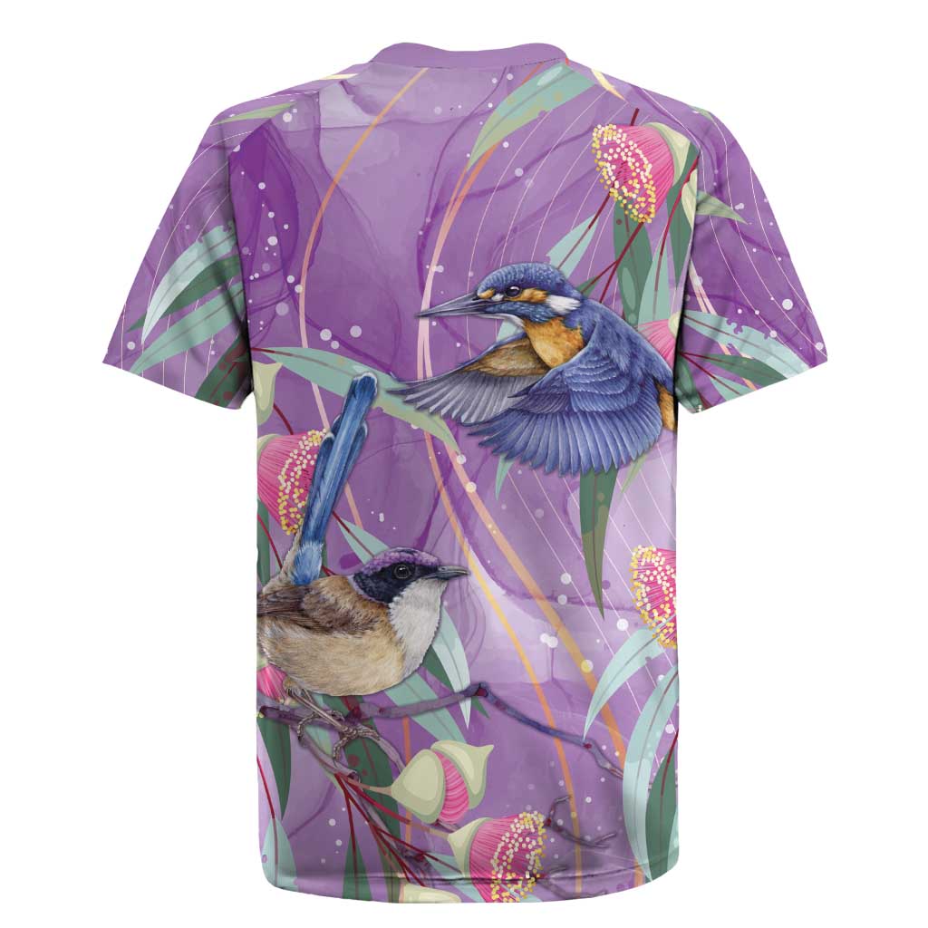 Australia Epilepsy Awareness Rugby Jersey Purple Fairy Wren with Eucalyptus Flowers - Aussie Hoodie