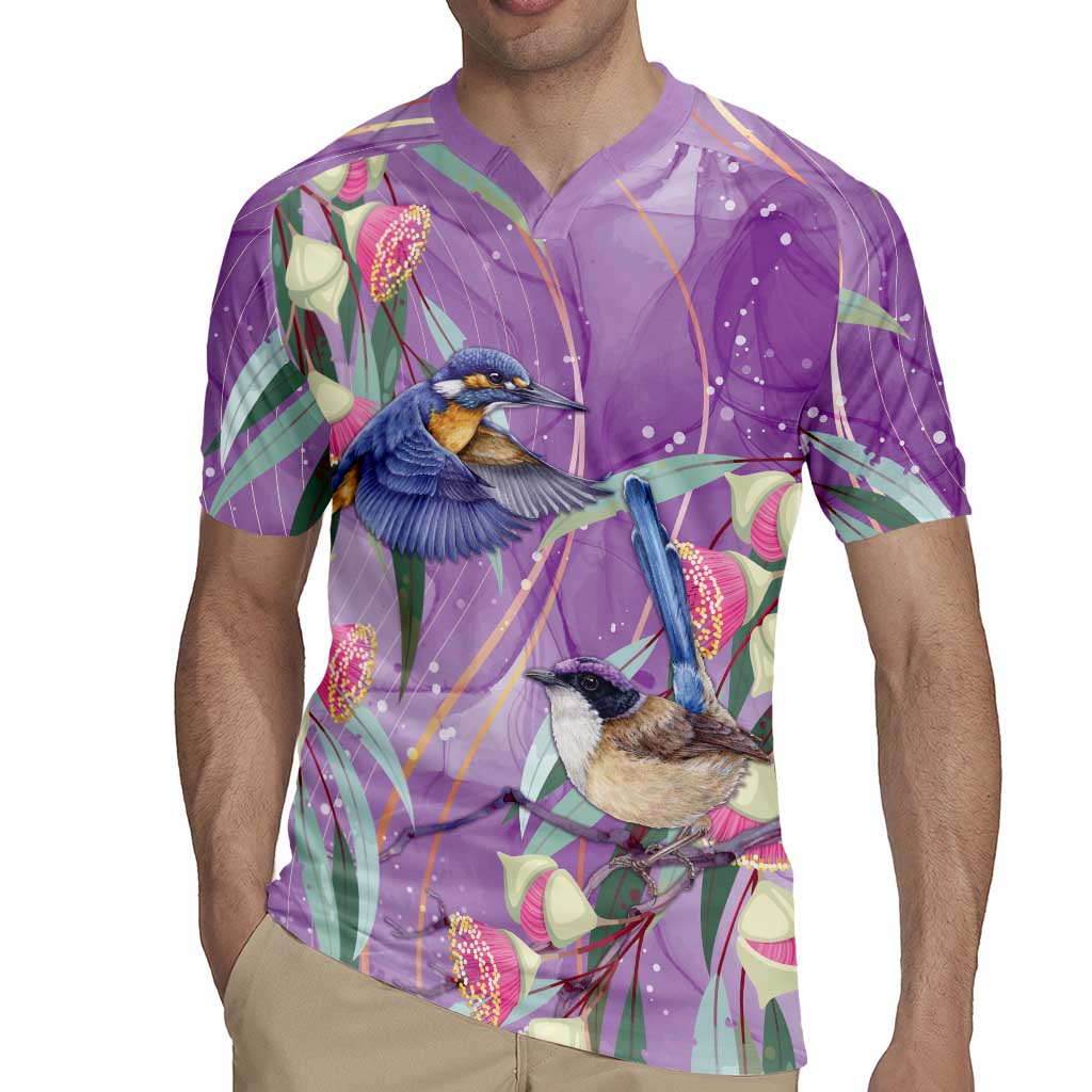 Australia Epilepsy Awareness Rugby Jersey Purple Fairy Wren with Eucalyptus Flowers - Aussie Hoodie