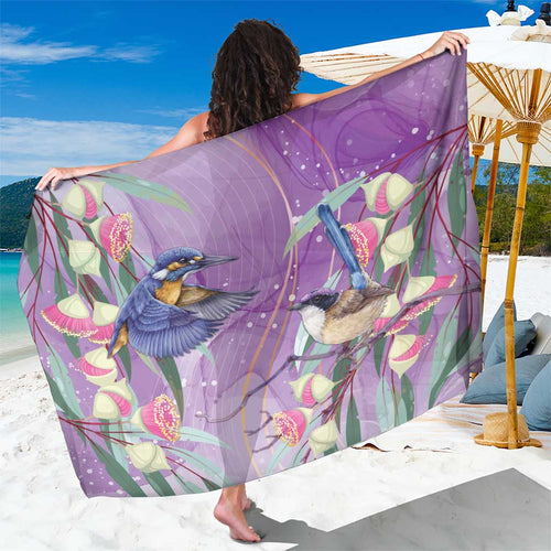 Australia Epilepsy Awareness Sarong Purple Fairy Wren with Eucalyptus Flowers - Aussie Hoodie