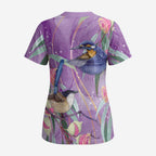 Australia Epilepsy Awareness Scrub Top Purple Fairy Wren with Eucalyptus Flowers - Aussie Hoodie