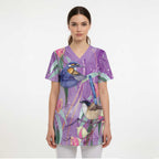 Australia Epilepsy Awareness Scrub Top Purple Fairy Wren with Eucalyptus Flowers - Aussie Hoodie