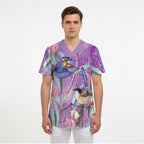 Australia Epilepsy Awareness Scrub Top Purple Fairy Wren with Eucalyptus Flowers - Aussie Hoodie