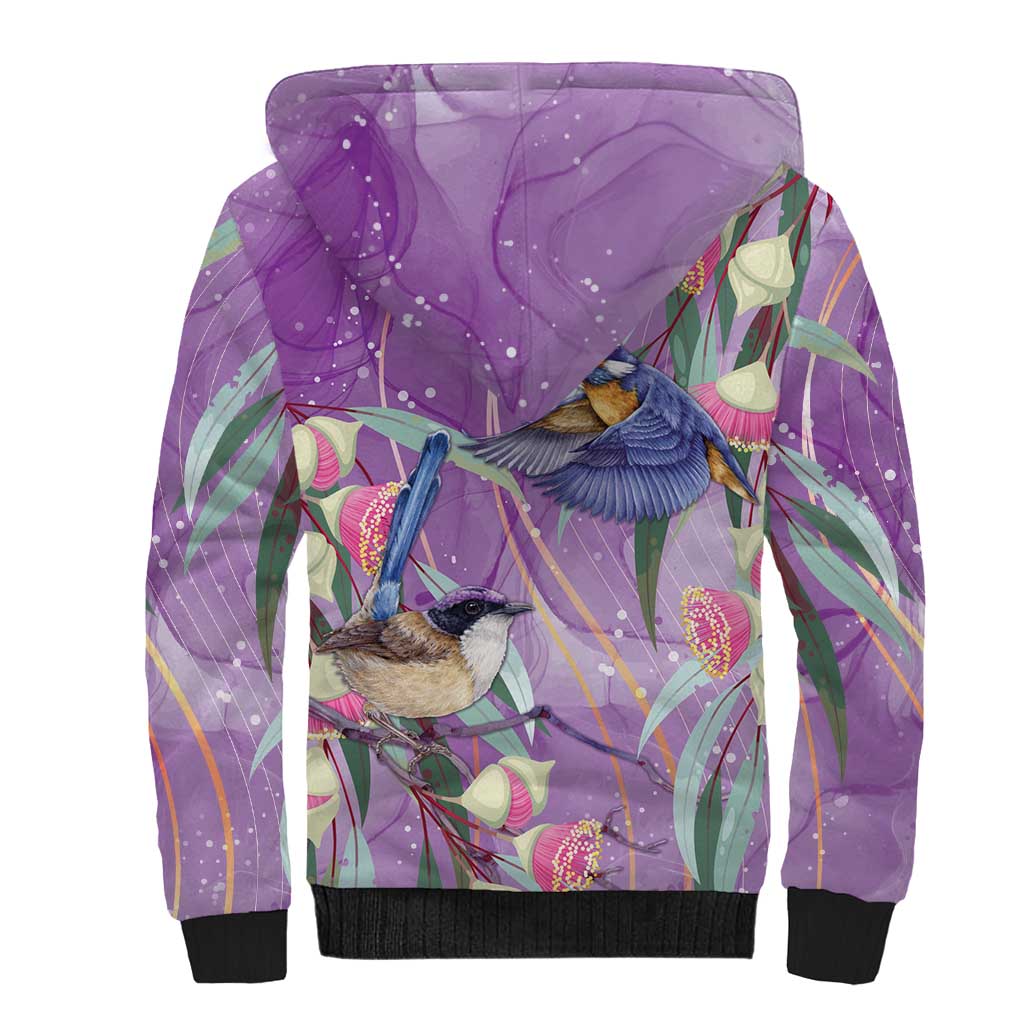 Australia Epilepsy Awareness Sherpa Hoodie Purple Fairy Wren with Eucalyptus Flowers - Aussie Hoodie