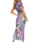 Australia Epilepsy Awareness Short Sleeve Bodycon Dress Purple Fairy Wren with Eucalyptus Flowers - Aussie Hoodie