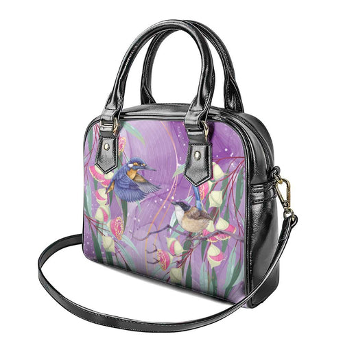 Australia Epilepsy Awareness Shoulder Handbag Purple Fairy Wren with Eucalyptus Flowers - Aussie Hoodie