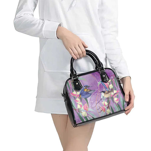 Australia Epilepsy Awareness Shoulder Handbag Purple Fairy Wren with Eucalyptus Flowers - Aussie Hoodie
