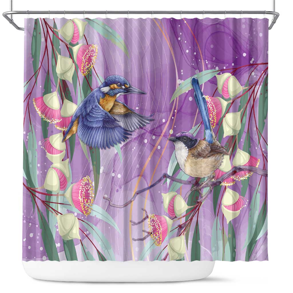 Australia Epilepsy Awareness Shower Curtain Purple Fairy Wren with Eucalyptus Flowers - Aussie Hoodie
