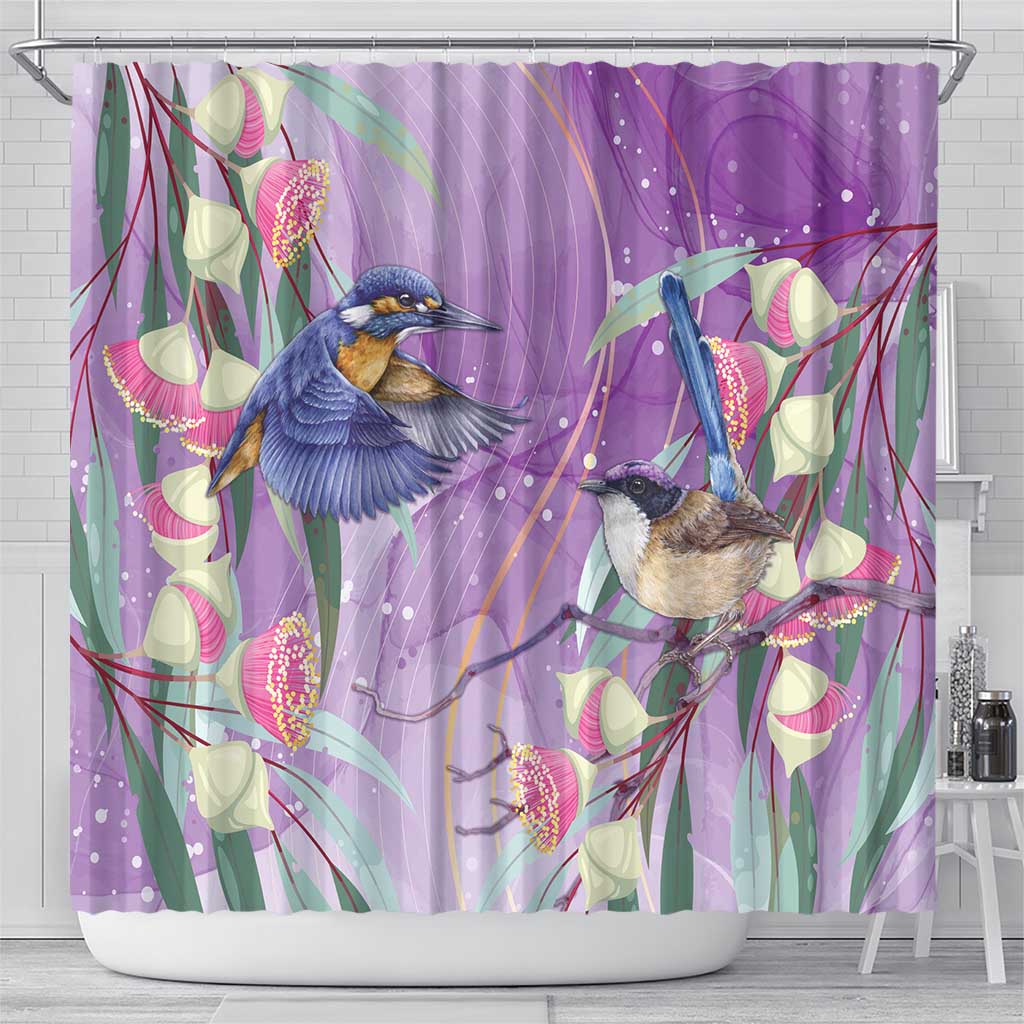 Australia Epilepsy Awareness Shower Curtain Purple Fairy Wren with Eucalyptus Flowers - Aussie Hoodie