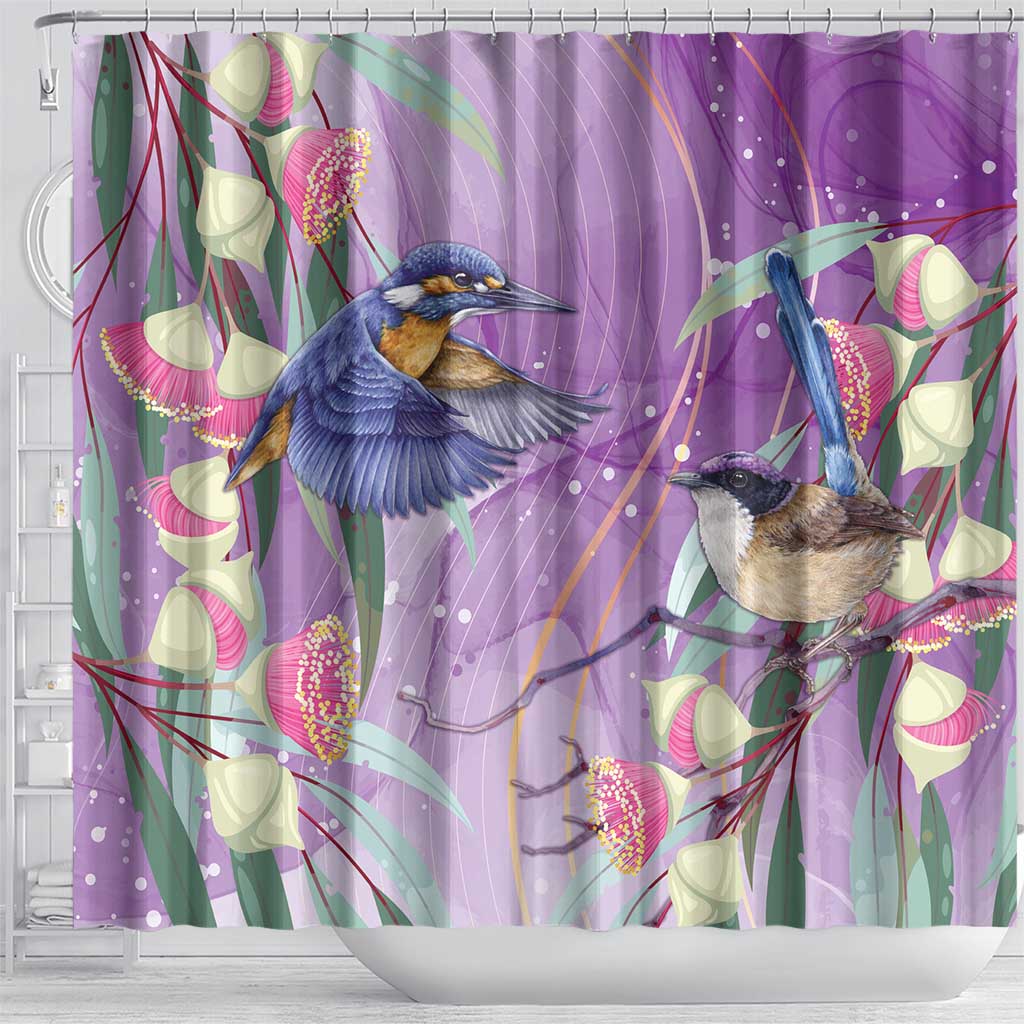 Australia Epilepsy Awareness Shower Curtain Purple Fairy Wren with Eucalyptus Flowers - Aussie Hoodie