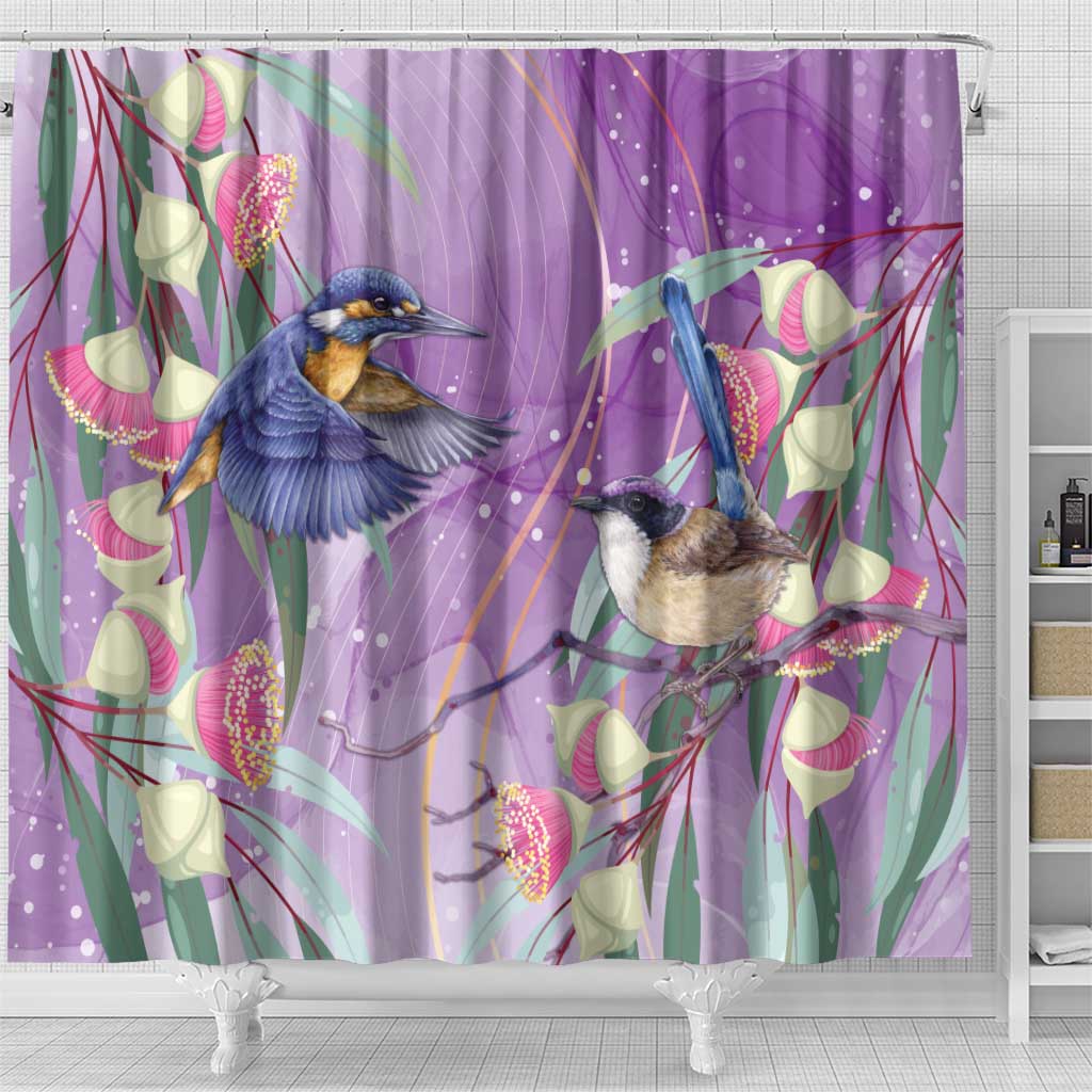 Australia Epilepsy Awareness Shower Curtain Purple Fairy Wren with Eucalyptus Flowers - Aussie Hoodie