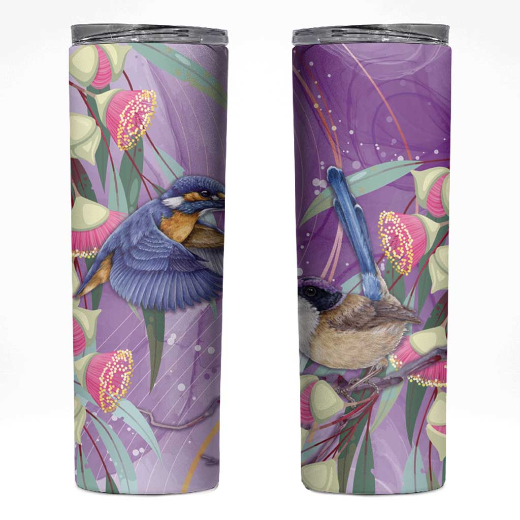Australia Epilepsy Awareness Skinny Tumbler Purple Fairy Wren with Eucalyptus Flowers - Aussie Hoodie