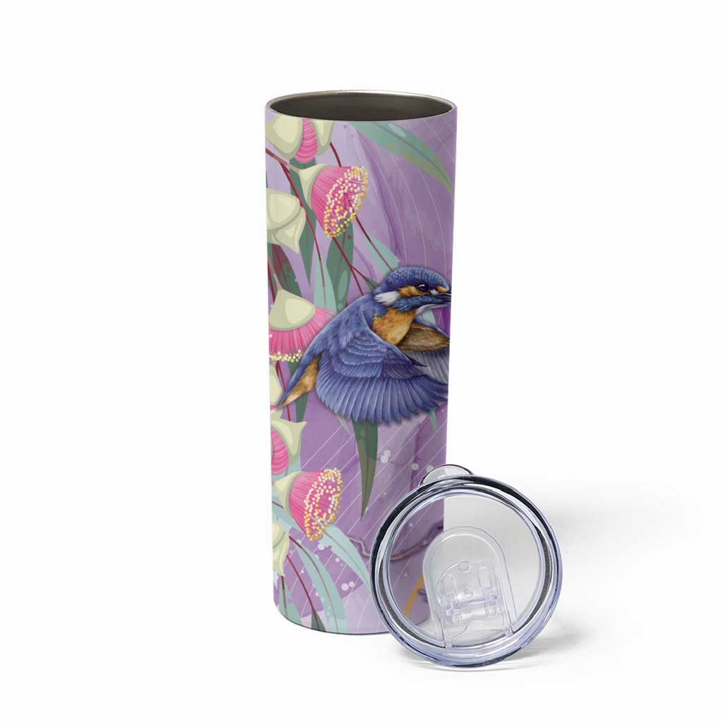 Australia Epilepsy Awareness Skinny Tumbler Purple Fairy Wren with Eucalyptus Flowers - Aussie Hoodie