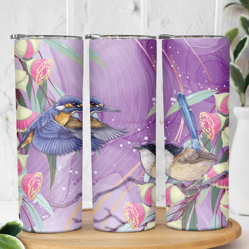 Australia Epilepsy Awareness Skinny Tumbler Purple Fairy Wren with Eucalyptus Flowers - Aussie Hoodie