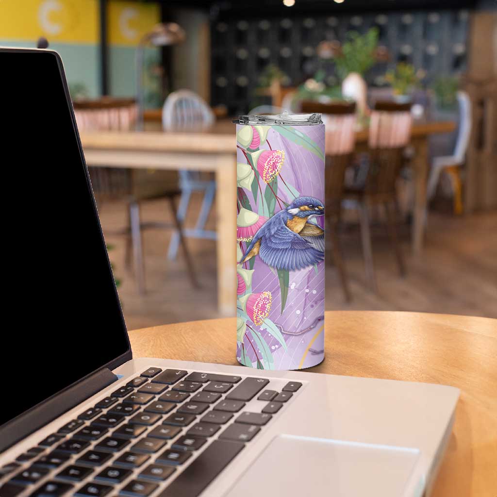 Australia Epilepsy Awareness Skinny Tumbler Purple Fairy Wren with Eucalyptus Flowers - Aussie Hoodie