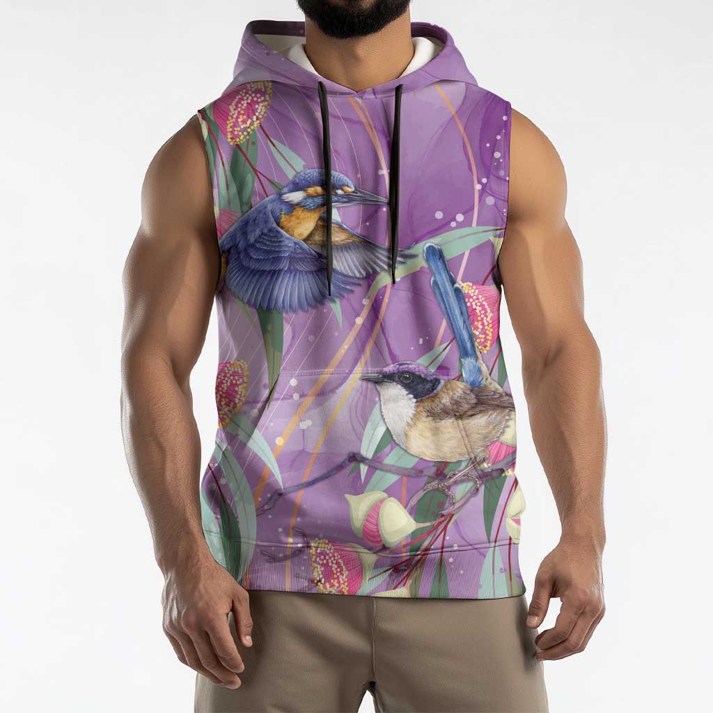 Australia Epilepsy Awareness Sleeveless Hoodie Purple Fairy Wren with Eucalyptus Flowers - Aussie Hoodie