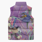 Australia Epilepsy Awareness Sleeveless Puffer Jacket Purple Fairy Wren with Eucalyptus Flowers - Aussie Hoodie