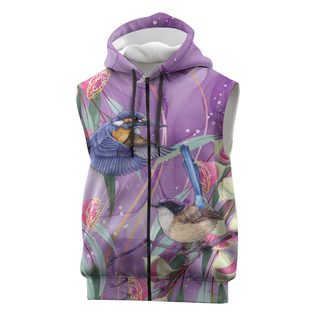 Australia Epilepsy Awareness Sleeveless Zip Hoodie Purple Fairy Wren with Eucalyptus Flowers LT7