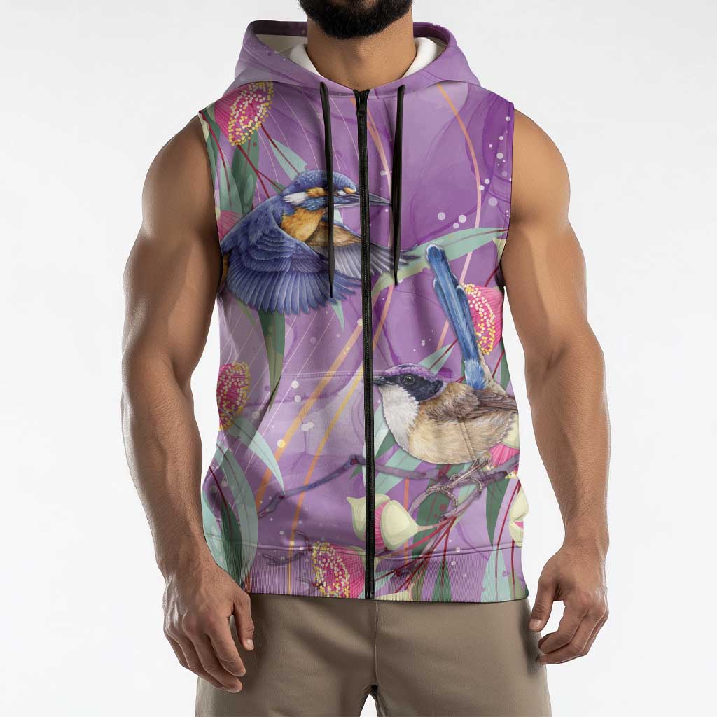 Australia Epilepsy Awareness Sleeveless Zip Hoodie Purple Fairy Wren with Eucalyptus Flowers LT7