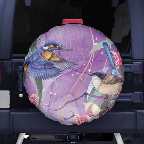 Australia Epilepsy Awareness Spare Tire Cover Purple Fairy Wren with Eucalyptus Flowers - Aussie Hoodie
