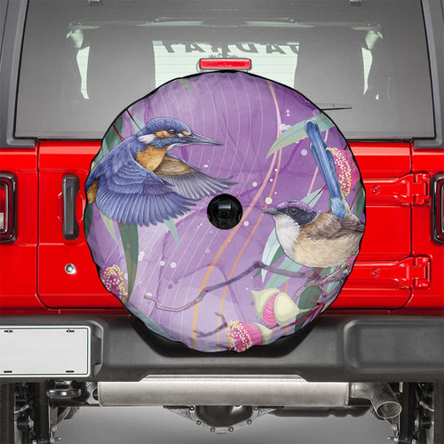 Australia Epilepsy Awareness Spare Tire Cover Purple Fairy Wren with Eucalyptus Flowers - Aussie Hoodie