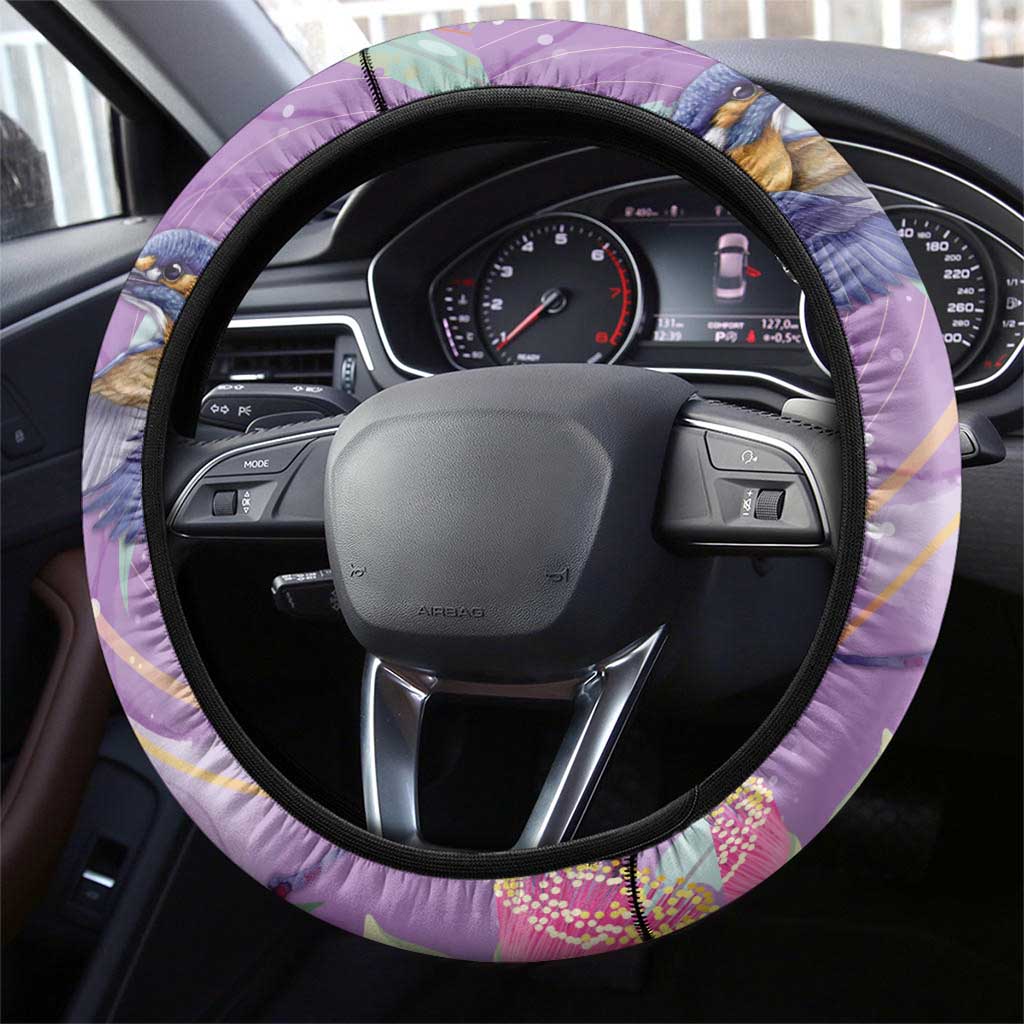 Australia Epilepsy Awareness Steering Wheel Cover Purple Fairy Wren with Eucalyptus Flowers - Aussie Hoodie