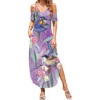 Australia Epilepsy Awareness Summer Maxi Dress Purple Fairy Wren with Eucalyptus Flowers - Aussie Hoodie