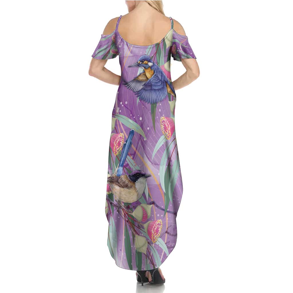 Australia Epilepsy Awareness Summer Maxi Dress Purple Fairy Wren with Eucalyptus Flowers - Aussie Hoodie
