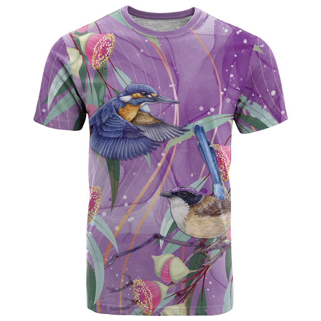 Australia Epilepsy Awareness T Shirt Purple Fairy Wren with Eucalyptus Flowers - Aussie Hoodie