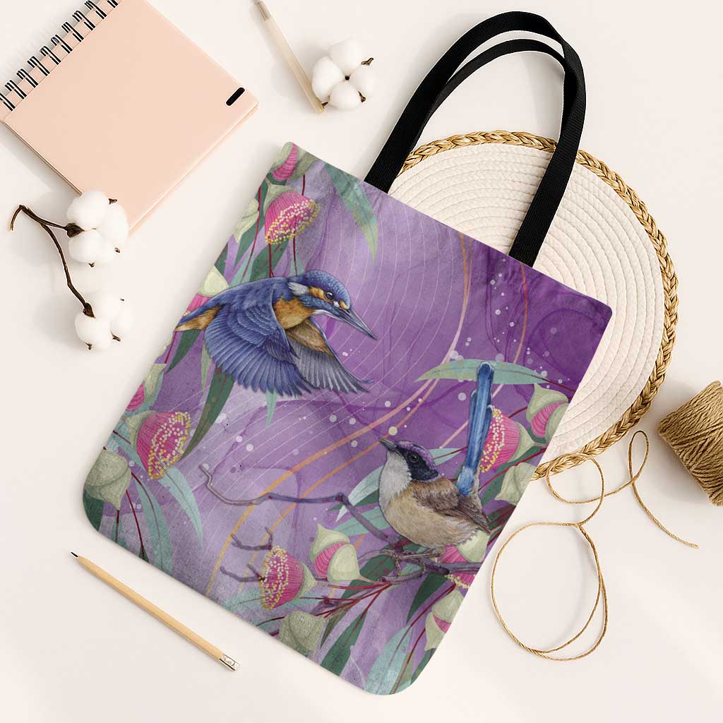 Australia Epilepsy Awareness Tote Bag Purple Fairy Wren with Eucalyptus Flowers - Aussie Hoodie