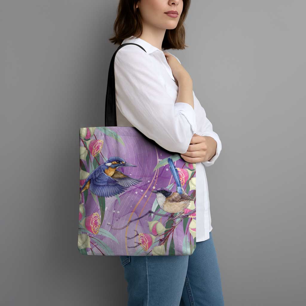Australia Epilepsy Awareness Tote Bag Purple Fairy Wren with Eucalyptus Flowers - Aussie Hoodie