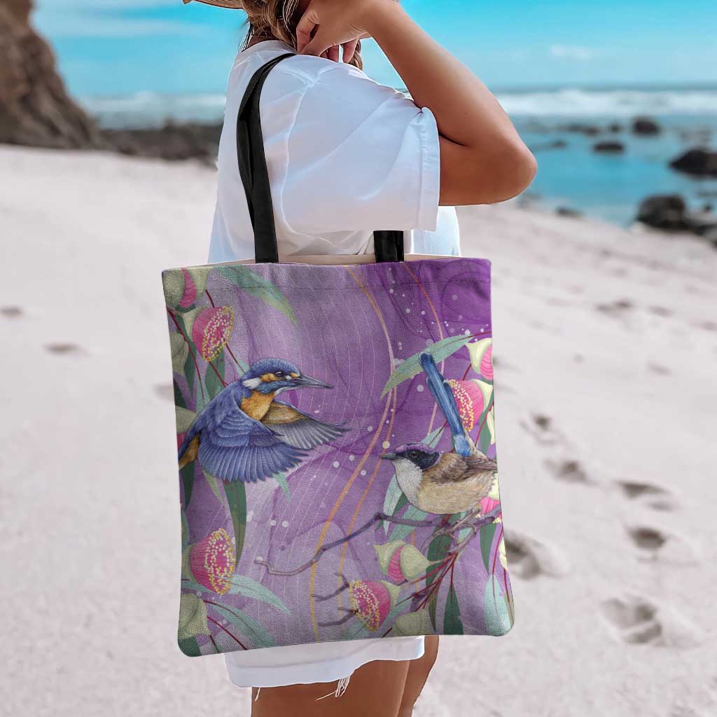 Australia Epilepsy Awareness Tote Bag Purple Fairy Wren with Eucalyptus Flowers - Aussie Hoodie