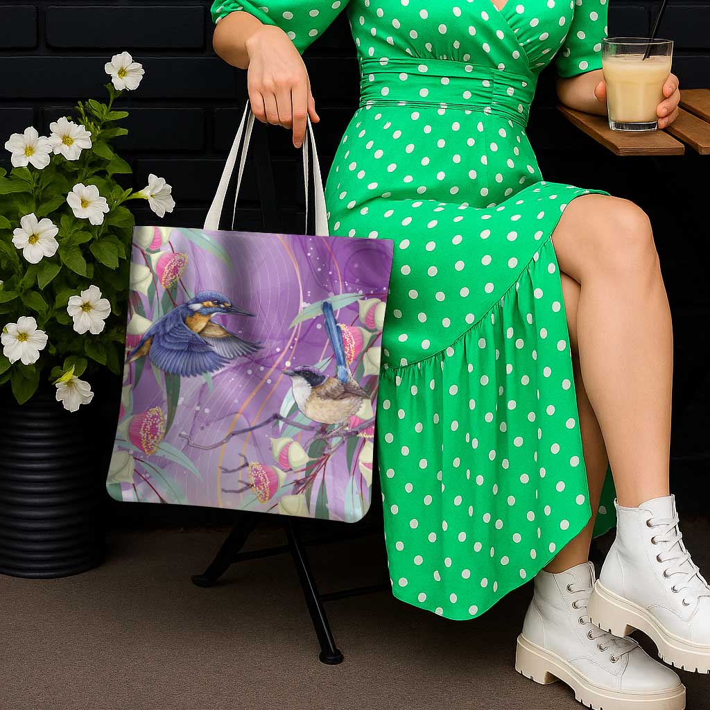 Australia Epilepsy Awareness Tote Bag Purple Fairy Wren with Eucalyptus Flowers - Aussie Hoodie