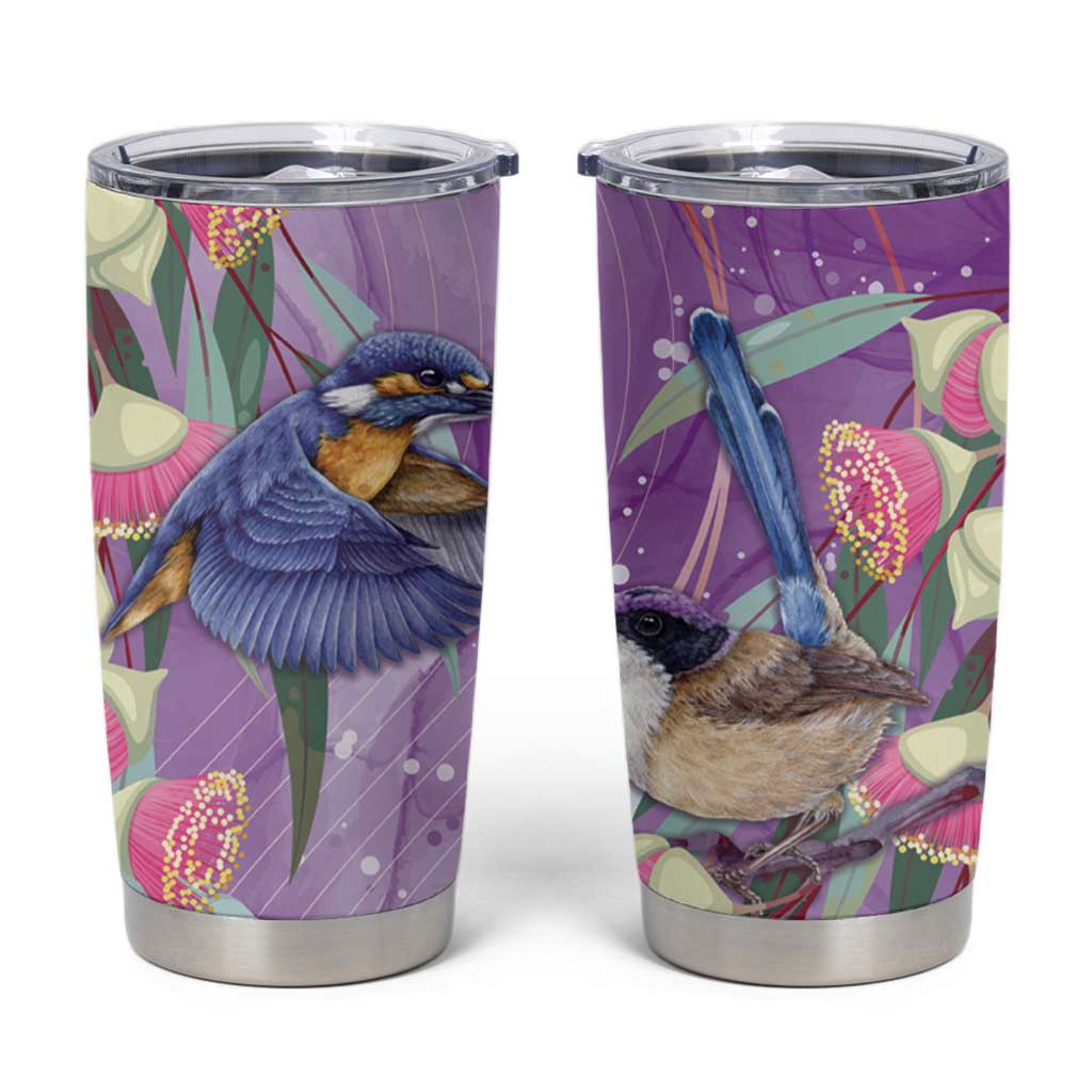 Australia Epilepsy Awareness Tumbler Cup Purple Fairy Wren with Eucalyptus Flowers - Aussie Hoodie
