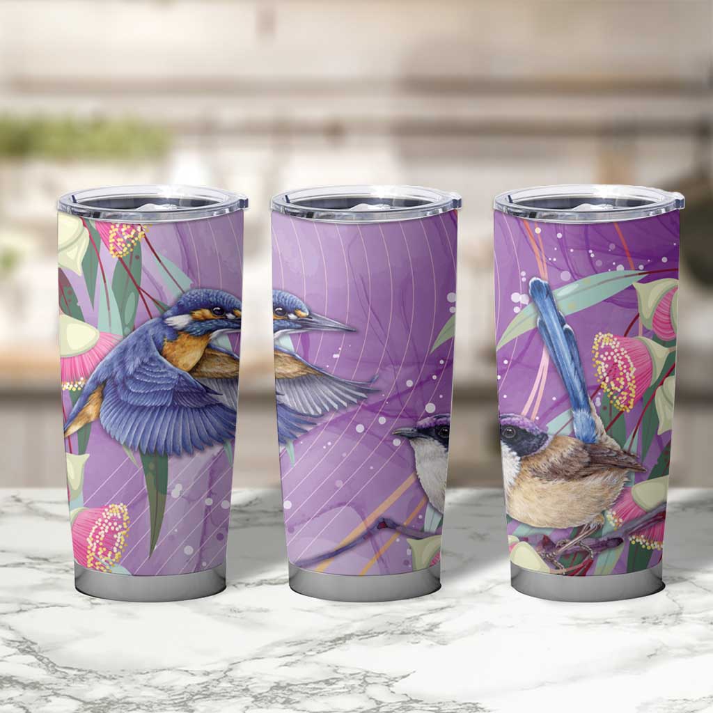 Australia Epilepsy Awareness Tumbler Cup Purple Fairy Wren with Eucalyptus Flowers - Aussie Hoodie